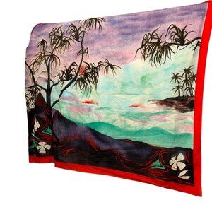 Italian vintage cotton postcard print tropical palm tress sarong pareo w…